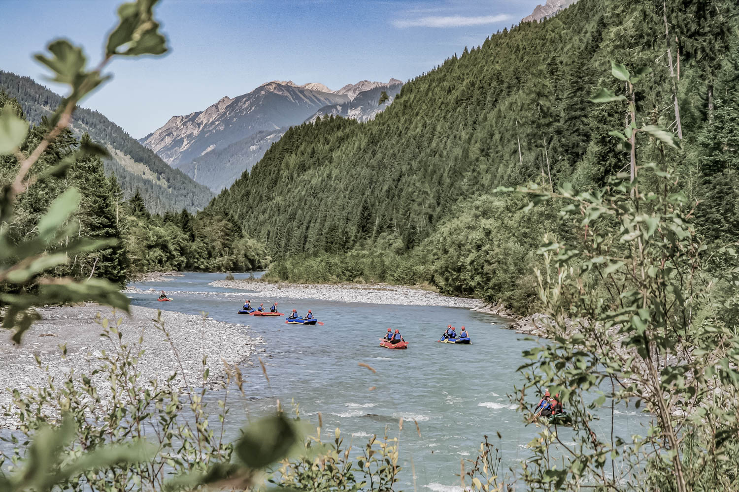 Rafting auf dem Lech im Sommer